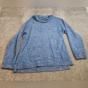L.L.Bean Cozy Pullover Womens Size Large Blue Cowl Neck Kangaroo Pocket